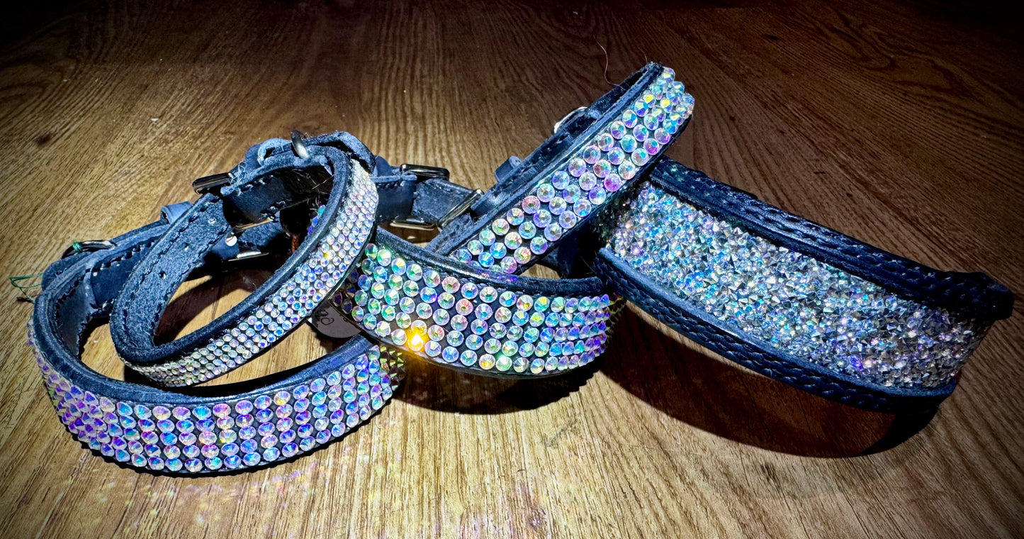 Mega Bling Leather Collar SILVER SPARKLES