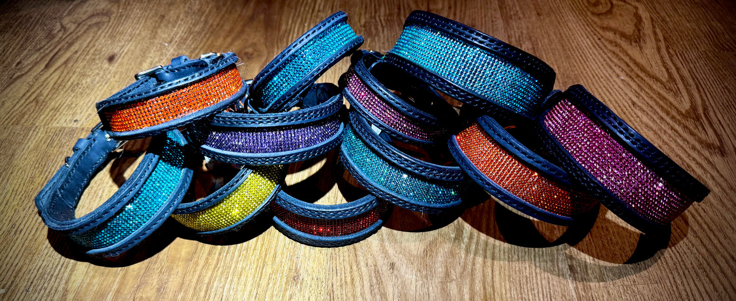Mega Bling Leather Collar COLOURS