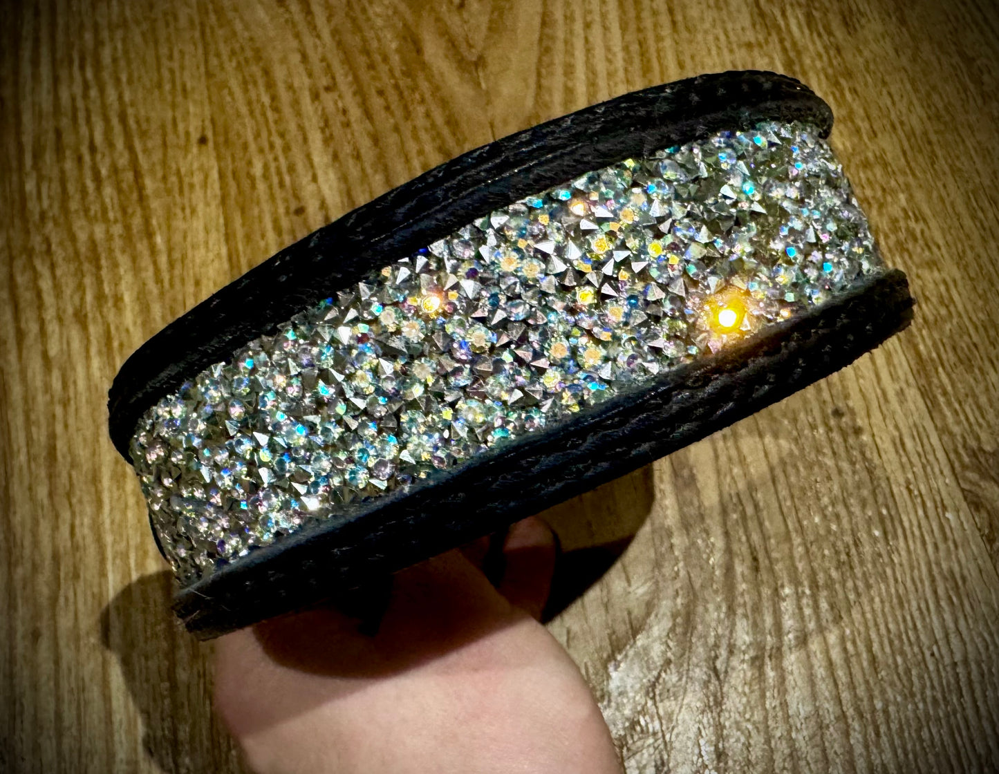 Mega Bling Leather Collar SILVER SPARKLES