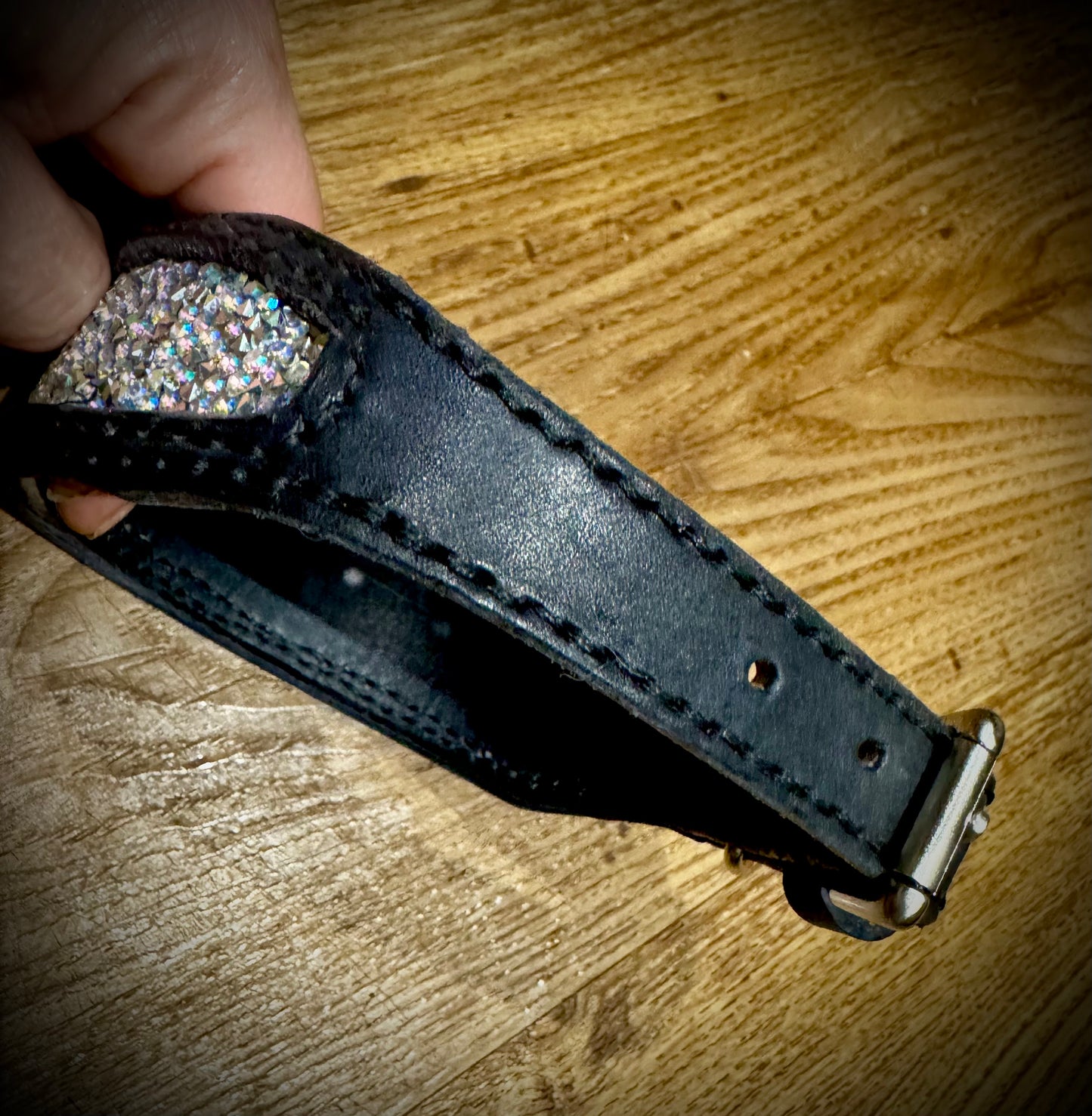Mega Bling Leather Collar SILVER SPARKLES